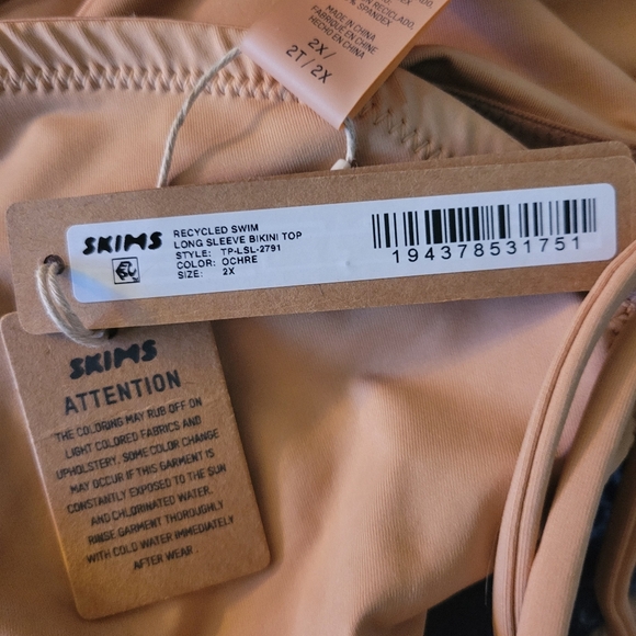 NWT SKIMS RECYCLED SWIM LONG SLEEVE BIKINI TOP, 2X, OCHRE - Picture 5 of 5